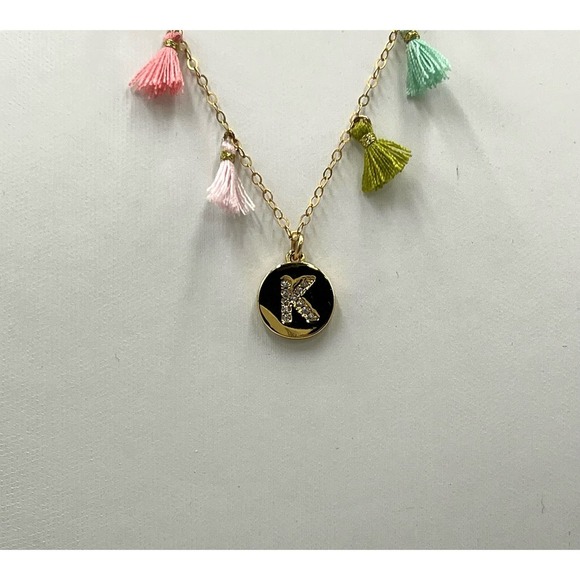 Molly Phillips Multicolor Fringe‎ Tassel Initial K Gold Tone Necklace - Picture 3 of 15